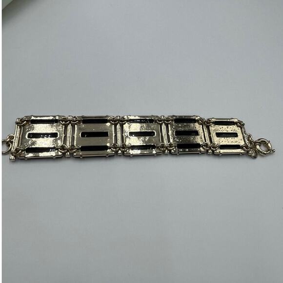 J. CREW Black Triple Row Lucite Rhinestone Brass Statement Bracelet‎ - Picture 11 of 13